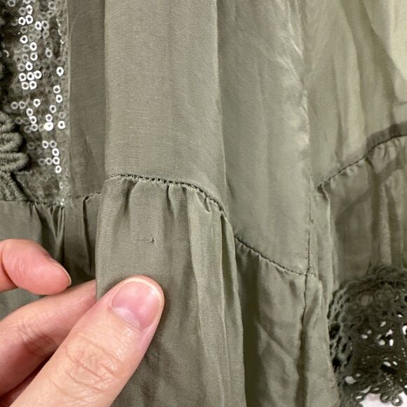 Scandal Italy Juliet Green Silk Blend Crochet Lace Flowy Tie Neck Top Womens O/S - Picture 11 of 13